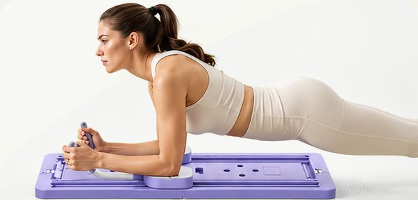 Woman holding a forearm plank on the ONEFOLD board grips